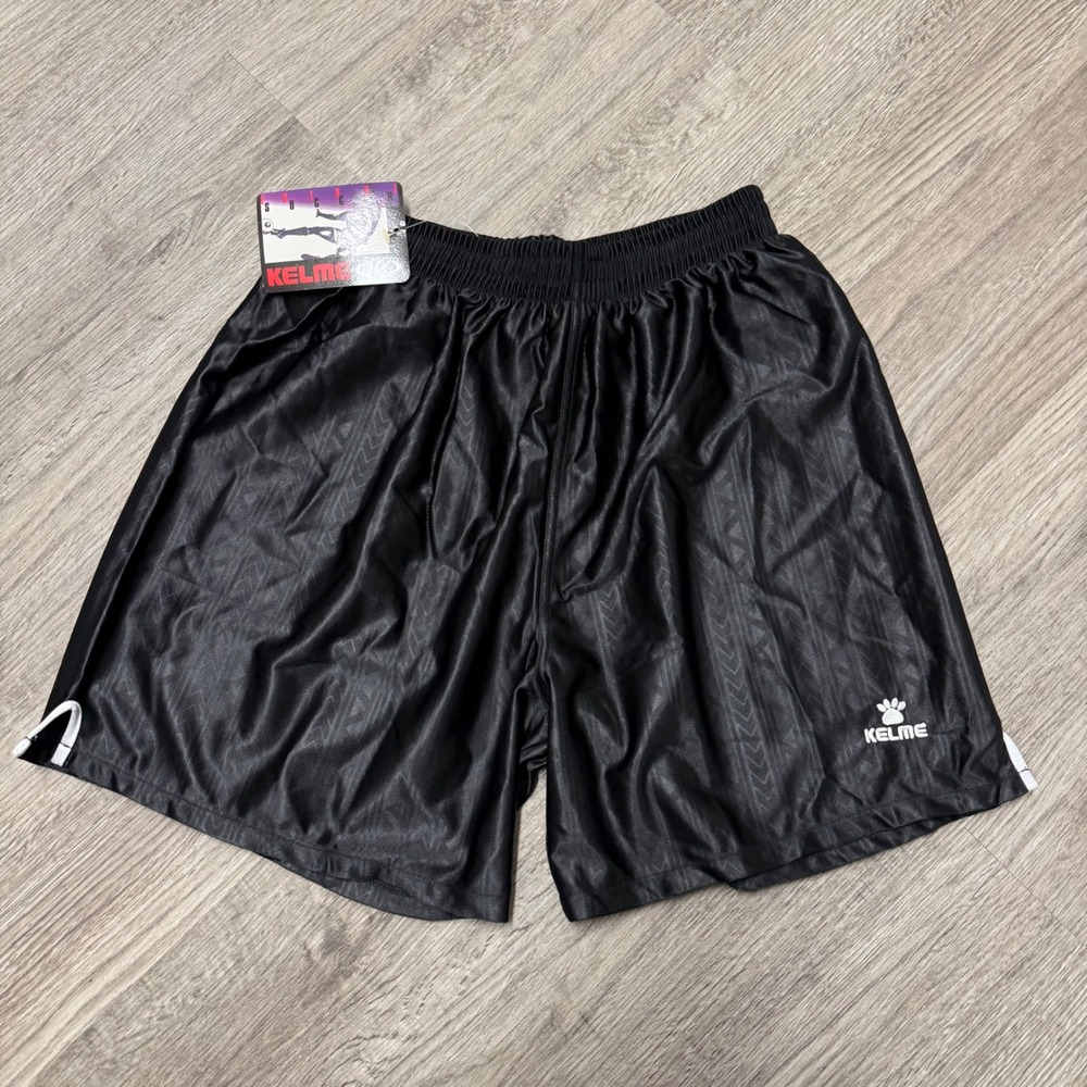 Kelme Classico Soccer Shorts Mens Medium Shiny Black Tonal Pattern Athletic NWT